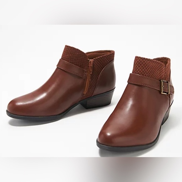Clarks Shoes - Clarks Collection Leather Bootie w/ Buckles Addiy Sharilyn Dark Tan